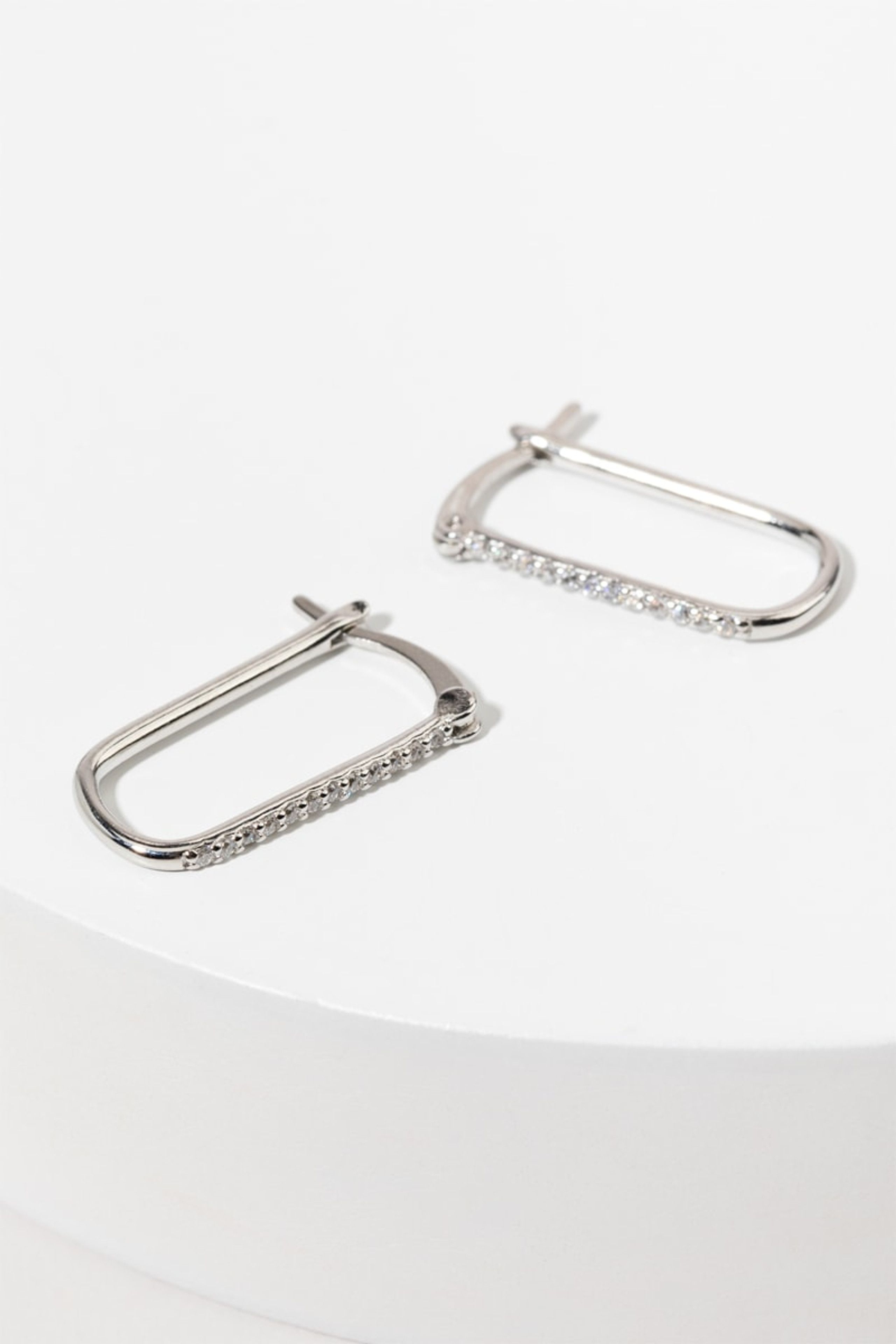 Llaria Sterling Silver Pave CZ Oblong Hoop Earrings | Francesca's