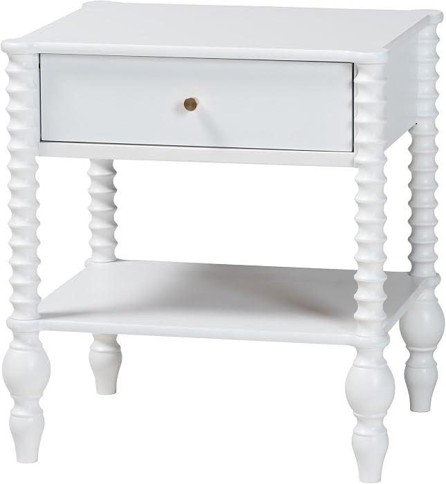 Baxton Studio Callison Spindle Nightstand - 1-Drawer Farmhouse Bedside Table with Open Shelf Stor... | Amazon (US)