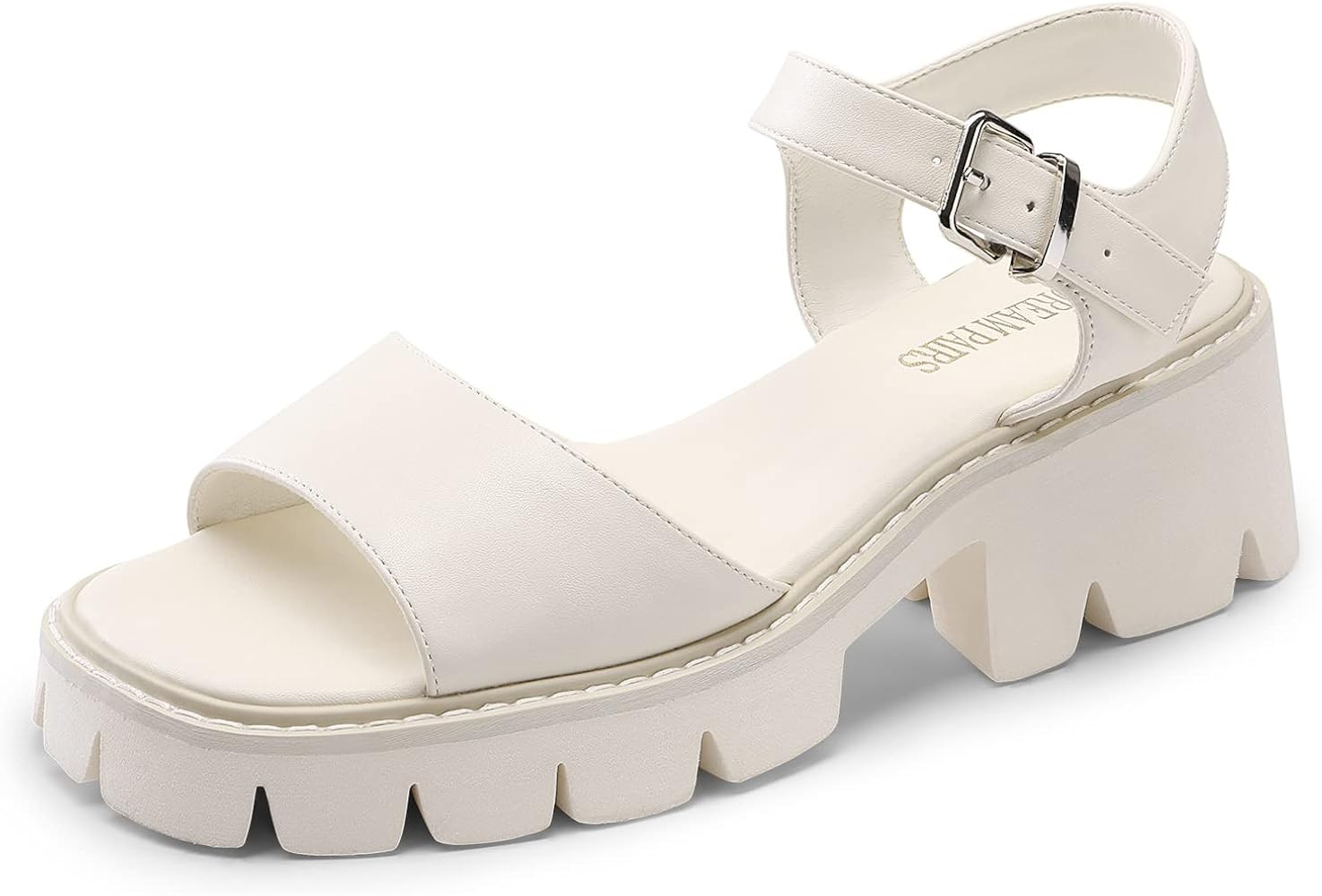 DREAM PAIRS Women's Lug Sole Low Platform Chunky Block Heels Square Toe Ankle Straps Sandals | Amazon (US)