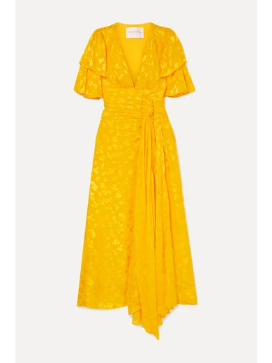 Carolina Herrera - Ruffled Fil Coupé Chiffon Midi Dress - Yellow | NET-A-PORTER (US)