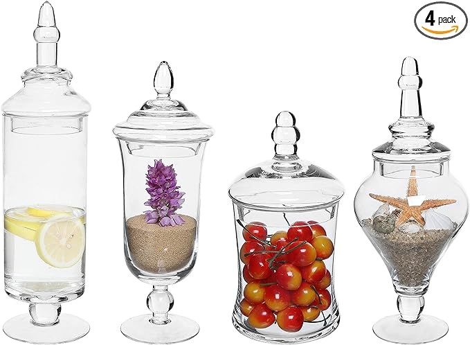 Set of 4 Clear Glass Apothecary Jars / Wedding Candy Serving Canisters / Decorative Small Storage... | Amazon (US)