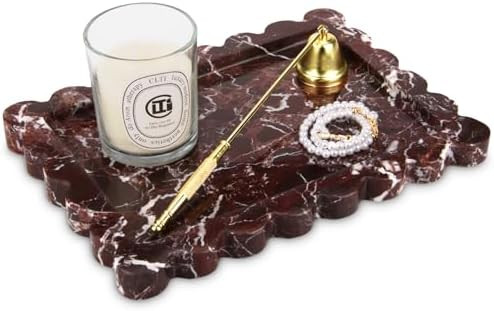 Scalloped Marble Decorative Tray,Luxury Natural Stone Bathroom Vanity Tray, Dresser Top Perfume C... | Amazon (US)