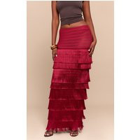 Deep Red Premium Textured Tassel Trimmed Maxi Skirt, Cherry Red | PrettyLittleThing US
