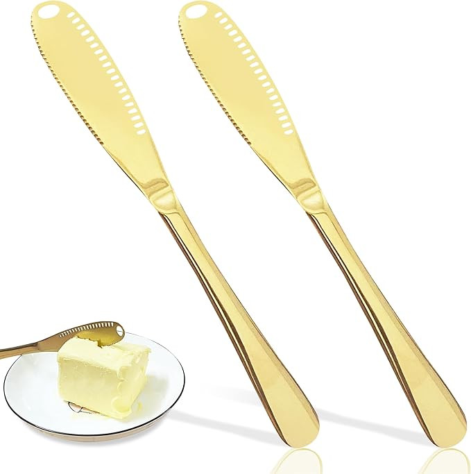3 In 1 Multi-Function Gold Butter Knife for Cold Butter, Peanut Butter, Sandwich, Bagel, Jams, Sh... | Amazon (US)