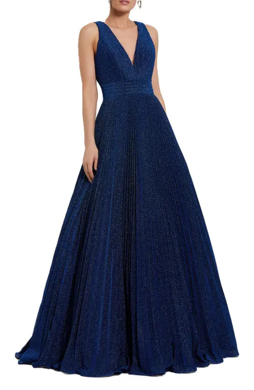 Mac Duggal Shimmering Georgette Pleated Sleeveless Gown in Royal at Nordstrom, Size 6 | Nordstrom