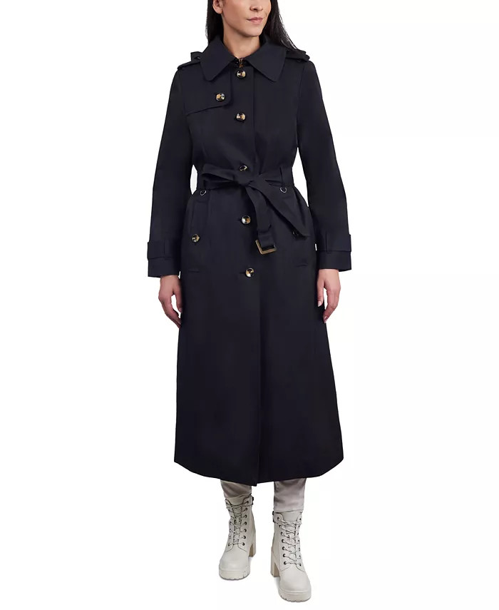 Women's Single-Breasted Hooded Maxi Trench Coat | Macy's
