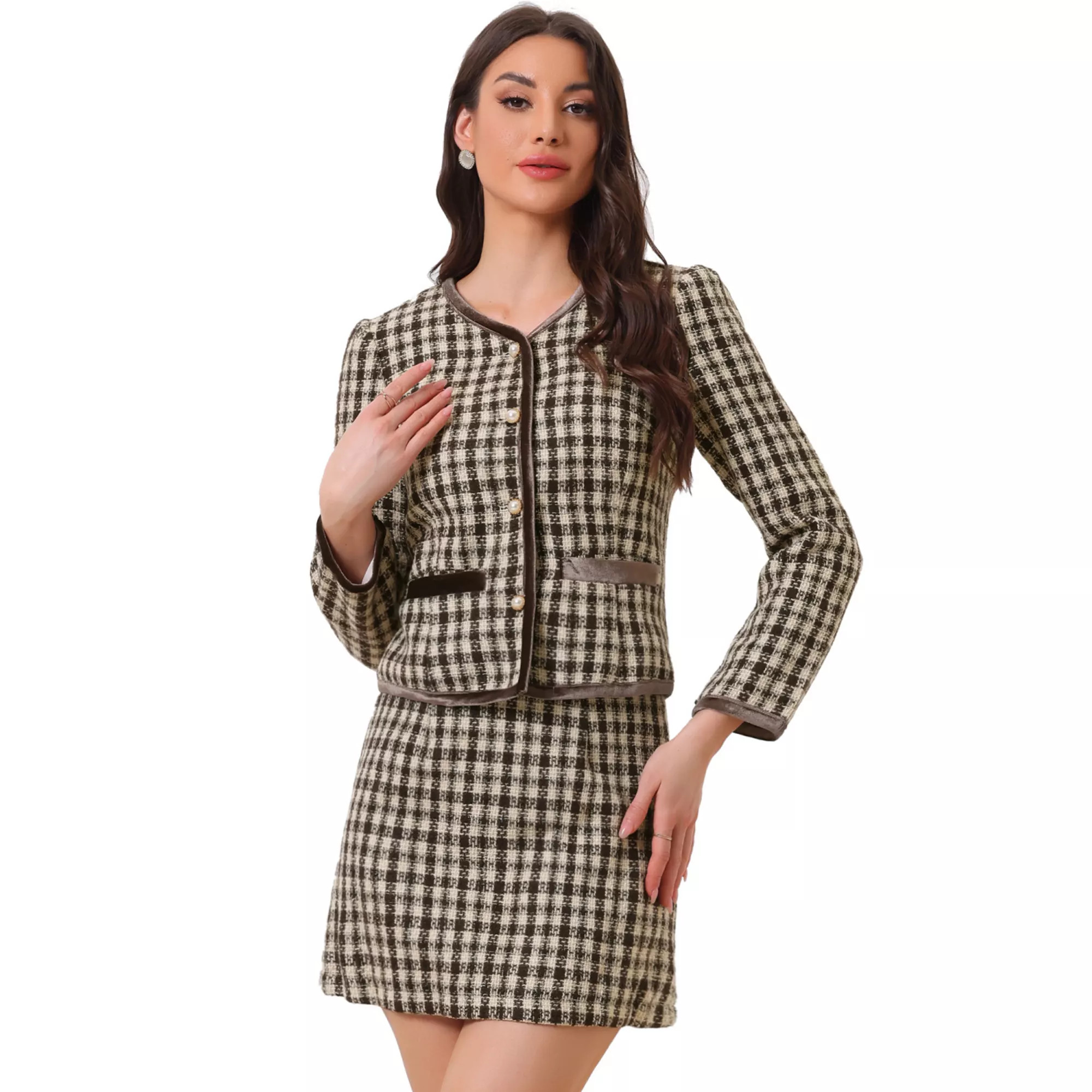 Women's Outfits Set Plaid Tweed Short Blazer Jacket and Skirt Sets | Kohl's