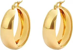 Edforce Stainless Steel 18K Gold Plated Lead-free Hypoallergenic Wide Large Rounded Hoop Earrings... | Amazon (US)