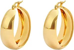 Edforce Stainless Steel 18K Gold Plated Lead-free Hypoallergenic Wide Large Rounded Hoop Earrings... | Amazon (US)