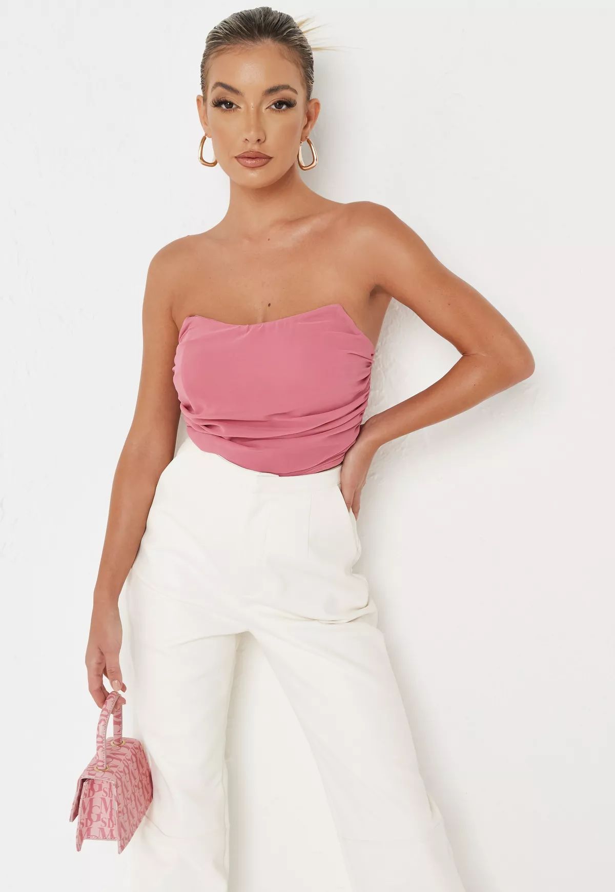 Missguided - Hot Pink Chiffon Drape Corset Top | Missguided (US & CA)