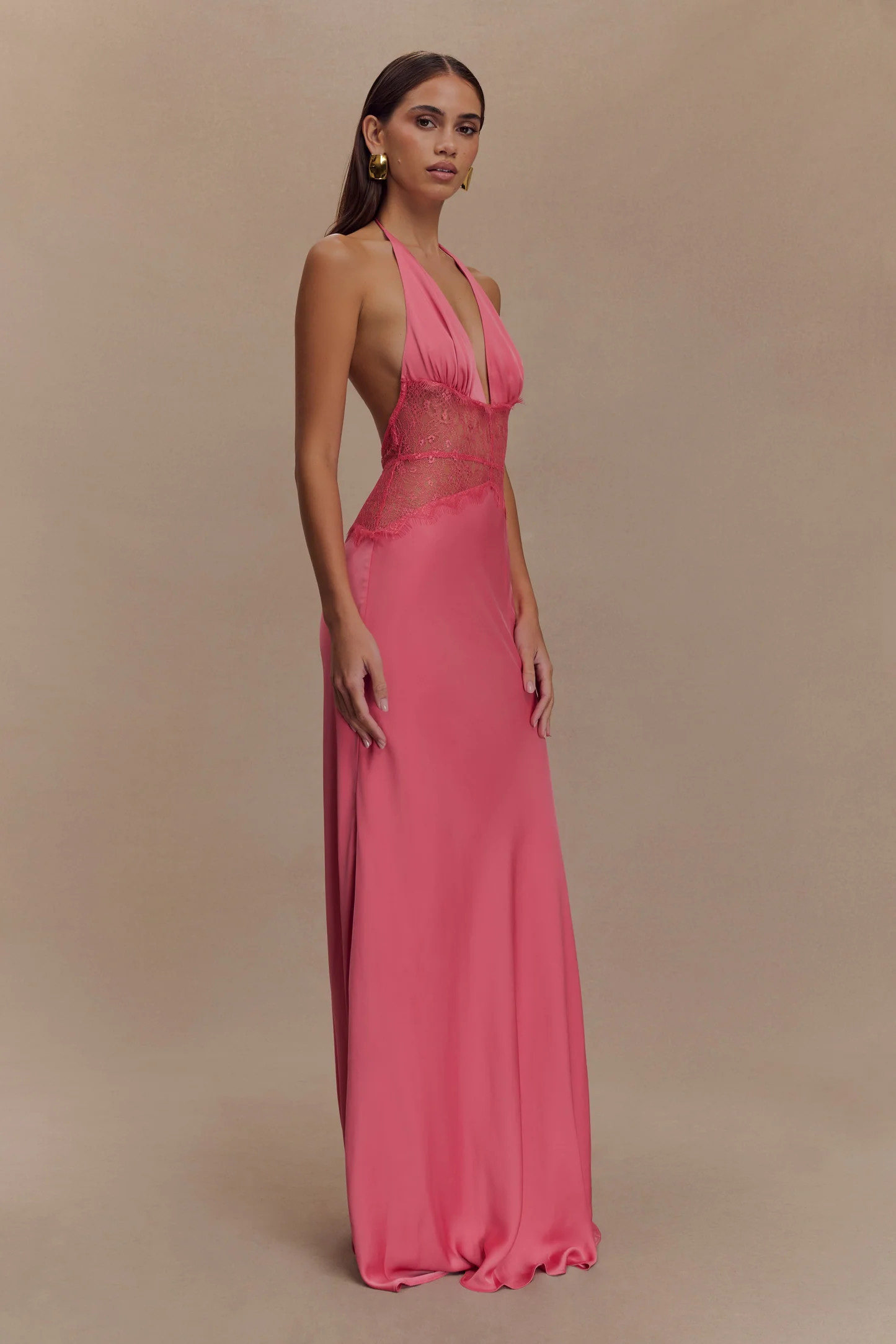 Dinah Lace And Satin Maxi Dress - Blush Rose | Meshki (APAC)