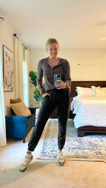 Comfy working from home outfit of the day 

Henley striped top is super soft & cozy. Buttons are fully functional.

Joggers have a great lightweight material. Feel like pajamas & fit perfectly! 30% off right now with code HURRY

I’m in my normal size for top & bottom

Cozy look for the weekend 

#LTKsalealert #LTKSeasonal #LTKfindsunder50