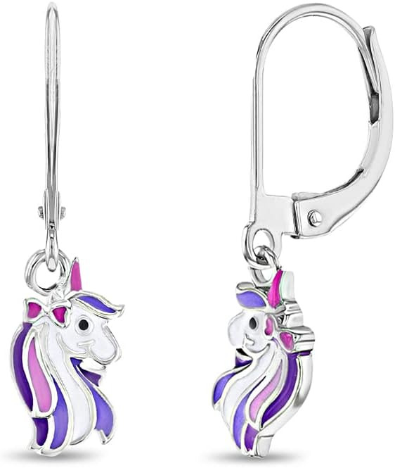925 Sterling Silver Purple Unicorn Dangle Lever Back Earrings For Girls - Secure and Comfortable ... | Amazon (US)