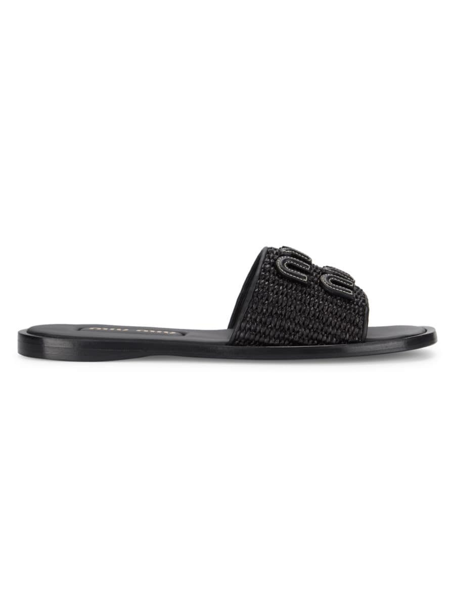 Logo Raffia Slip-On Sandals | Saks Fifth Avenue