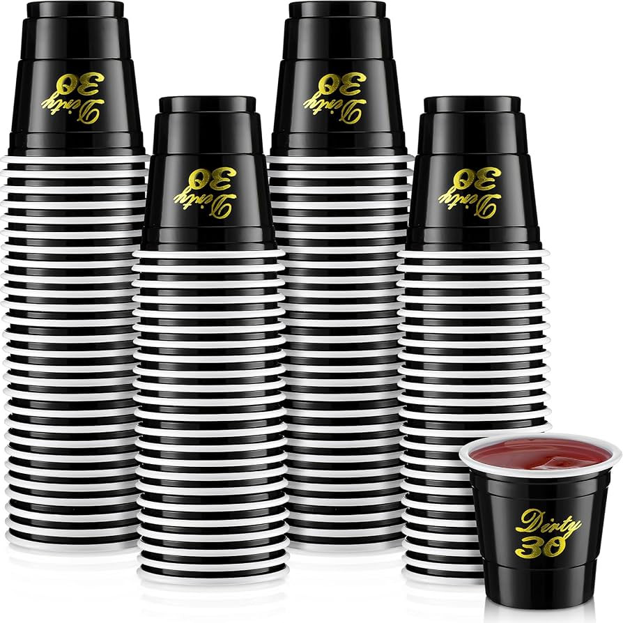 Domensi 100 Pcs Dirty 30 Shot Glass Disposable 2 oz Plastic Cups 30th Birthday Party Supplies Thi... | Amazon (US)