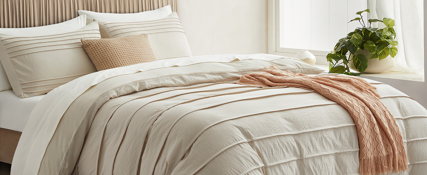 Oli Anderson Beige Duvet Cover King Size - Pleated King Duvet Cover, 3PCS Soft and Breathable Tex... | Amazon (US)