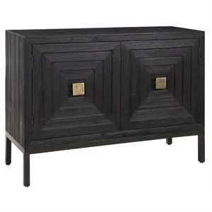 Uttermost Aiken 2-Door Contemporary Iron and Wood Cabinet in Ebony Black | Homesquare
