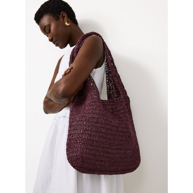 Plum Slouchy Straw Shoulder Bag One Size | Tu Clothing