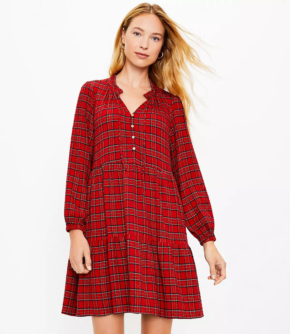 Shimmer Plaid Tiered Pocket Dress | LOFT | LOFT
