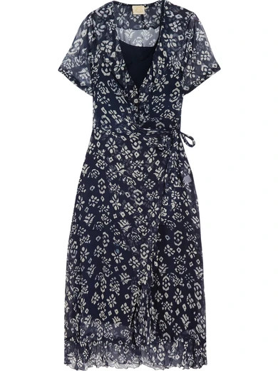 Cloe Cassandro - Kimi Ruffled Floral-print Silk-chiffon Wrap Dress - Navy | NET-A-PORTER (UK & EU)