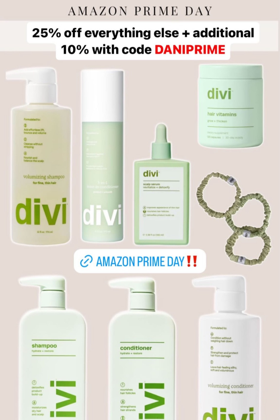 Amazon prime day deals - Divi hair products 


#LTKFindsUnder100 #LTKSaleAlert #LTKBeauty