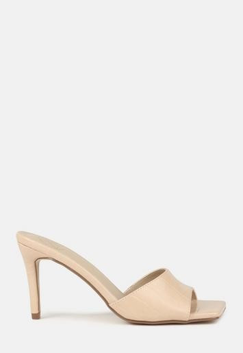Missguided - Sand Croc Square Toe Mid Heel Mules | Missguided (US & CA)