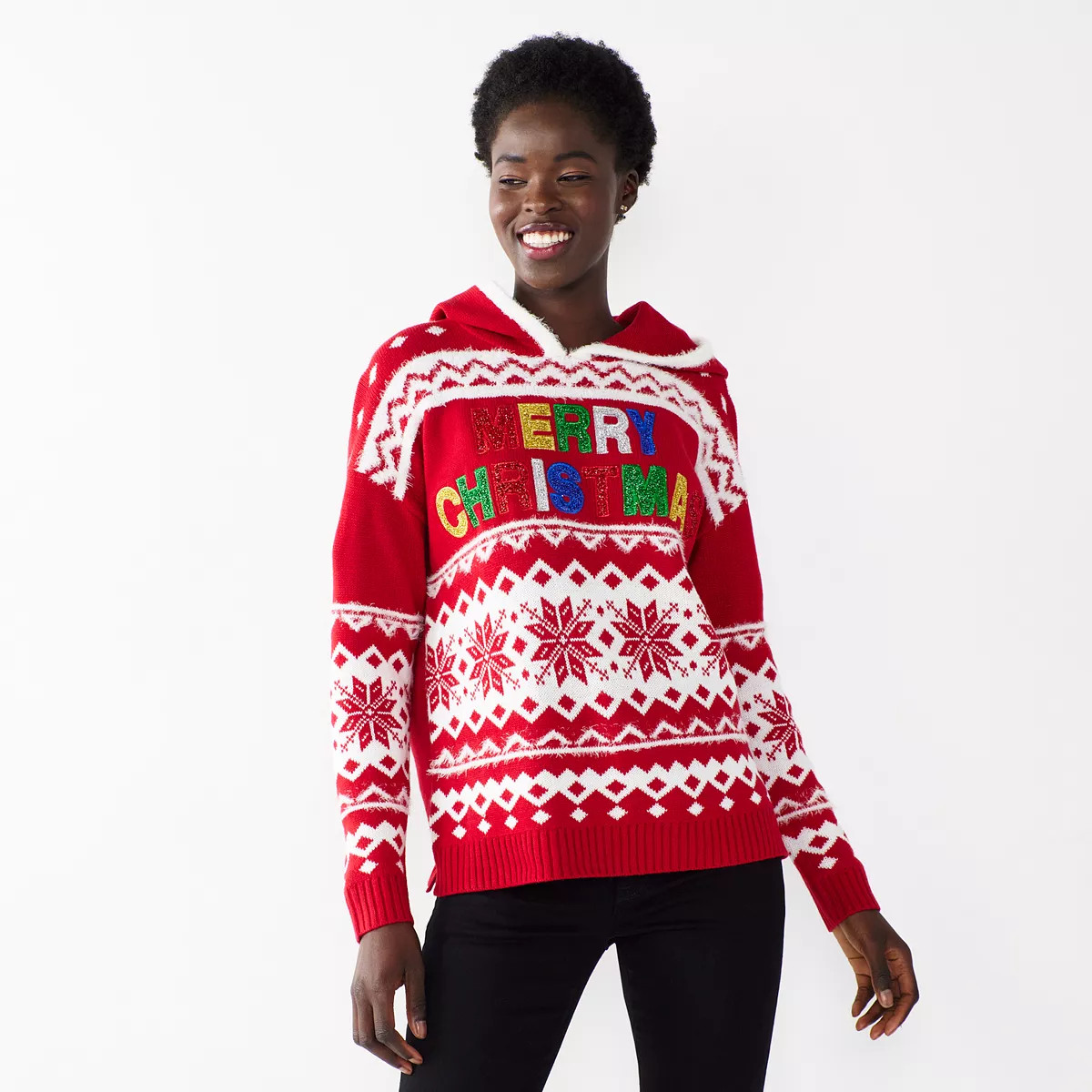 Women's Celebrate Together Long Sleeve Hooded Christmas Sweater | Kohl's