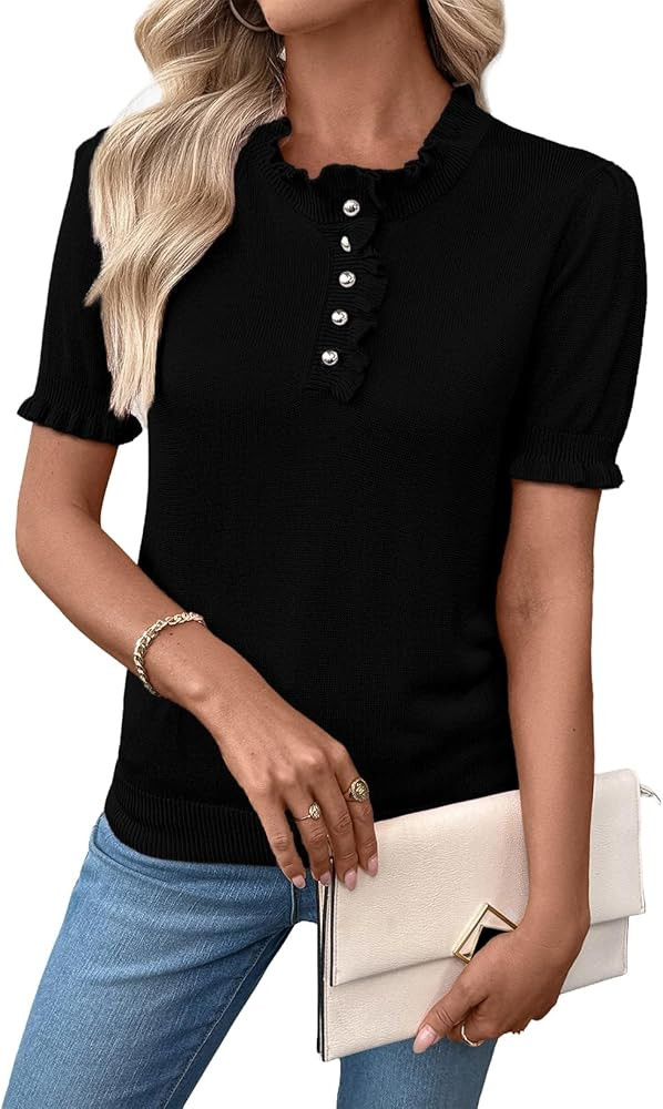SHEWIN Women Short Sleeve Sweater Ruffle Dressy Business Casual Tops 2026 | Amazon (US)