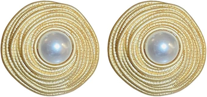 Pearl Stud Earrings for Women Girls Trendy, Gold Statement Wedding Earrings, Hypoallergenic Earri... | Amazon (US)