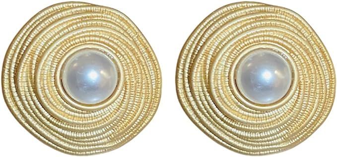 Pearl Stud Earrings for Women Girls Trendy, Gold Statement Wedding Earrings, Hypoallergenic Earri... | Amazon (US)