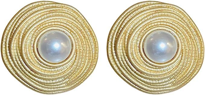 Pearl Stud Earrings for Women Girls Trendy, Gold Statement Wedding Earrings, Hypoallergenic Earri... | Amazon (US)