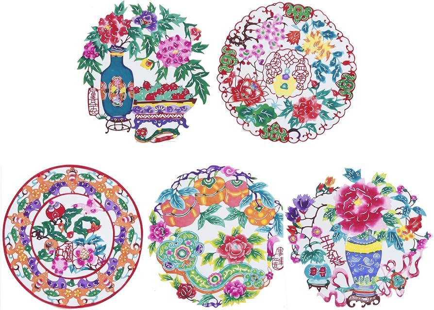 Shayier China Intangible Cultural Heritage - Chinese Color Handmade Paper-Cut (Flower_Lucky) | Amazon (US)