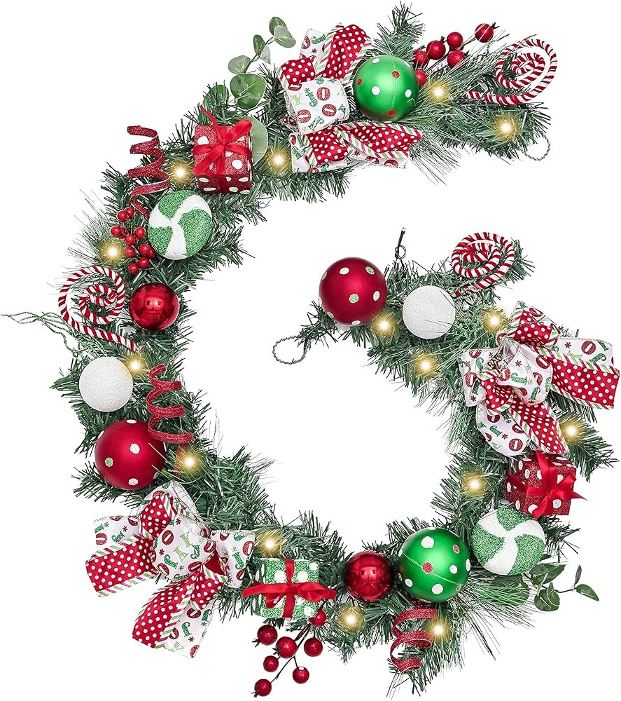 Valery Madelyn Pre-Lit Christmas Garland with Lights for Mantle, 6 feet Lighted Battery Operated ... | Amazon (US)