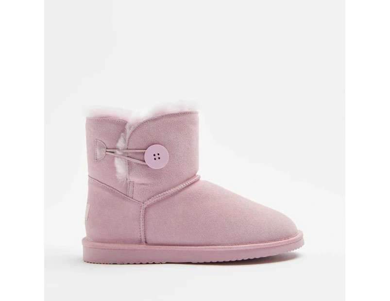 Womens Sheepskin and Leather Slipper Button Boot - Pink | Catch.com.au