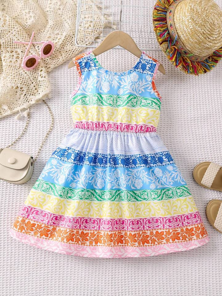 SHEIN Young Girl Floral Print Crisscross Back Dress | SHEIN