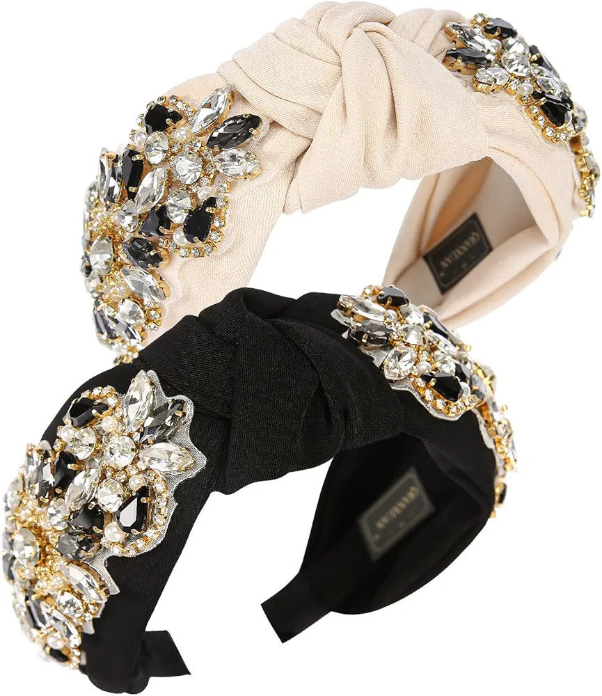 QIANXUAN Solid Color Wide Headbands For Women Diamond Rhinestone Headbands For Women Top Knot Hea... | Amazon (US)