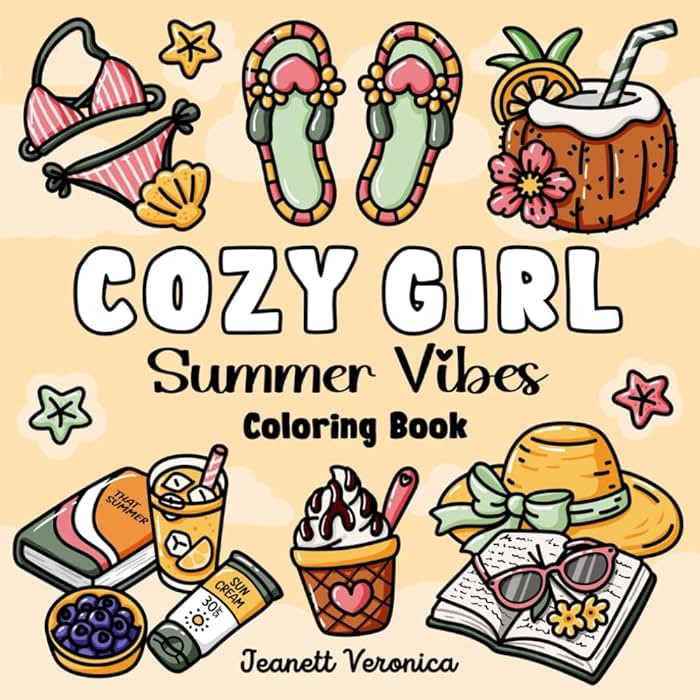 Cozy Girl Summer Vibes Coloring Book: Bold and Easy Designs for Adults and Teens. Simple, Cute Il... | Amazon (US)