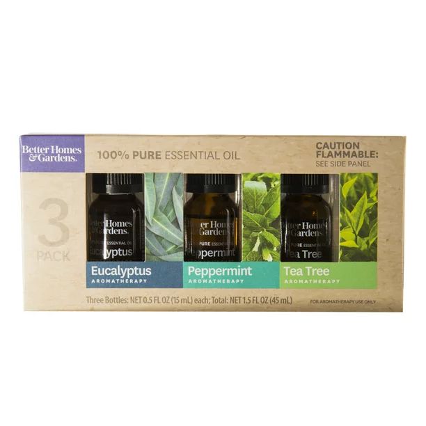 Better Homes & Gardens 3 Pack 100 % Pure Essential Oil Set: Eucalpytus, Peppermint and Tea Tree | Walmart (US)