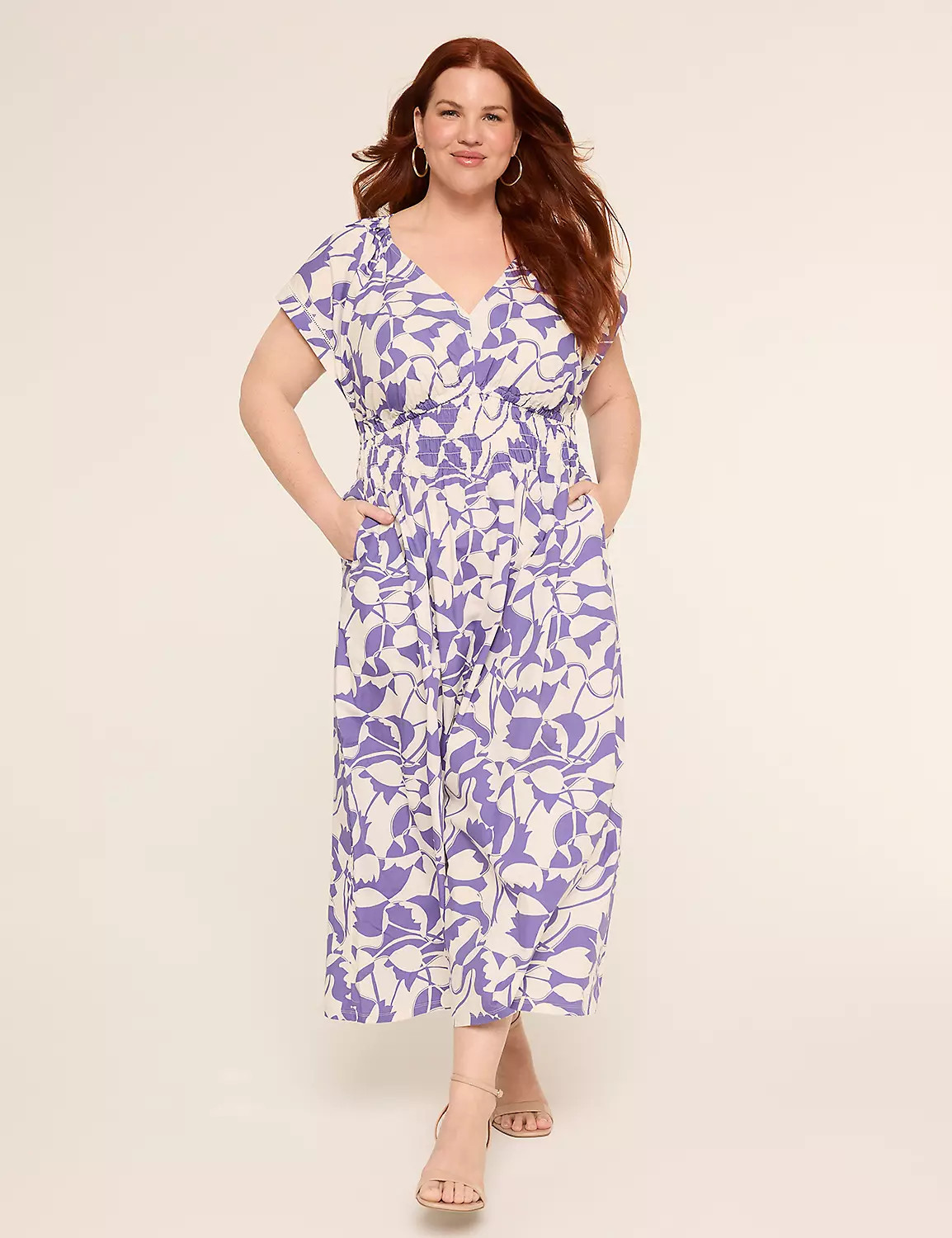 V-Neck Smocked-Waist Midi Dress | LaneBryant | Lane Bryant (US)