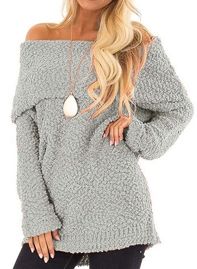 BTFBM Women Elegant Off Shoulders Fuzzy Warm Sherpa Fleece Popcorn Knit Long Sleeve Loose Sweater... | Amazon (US)