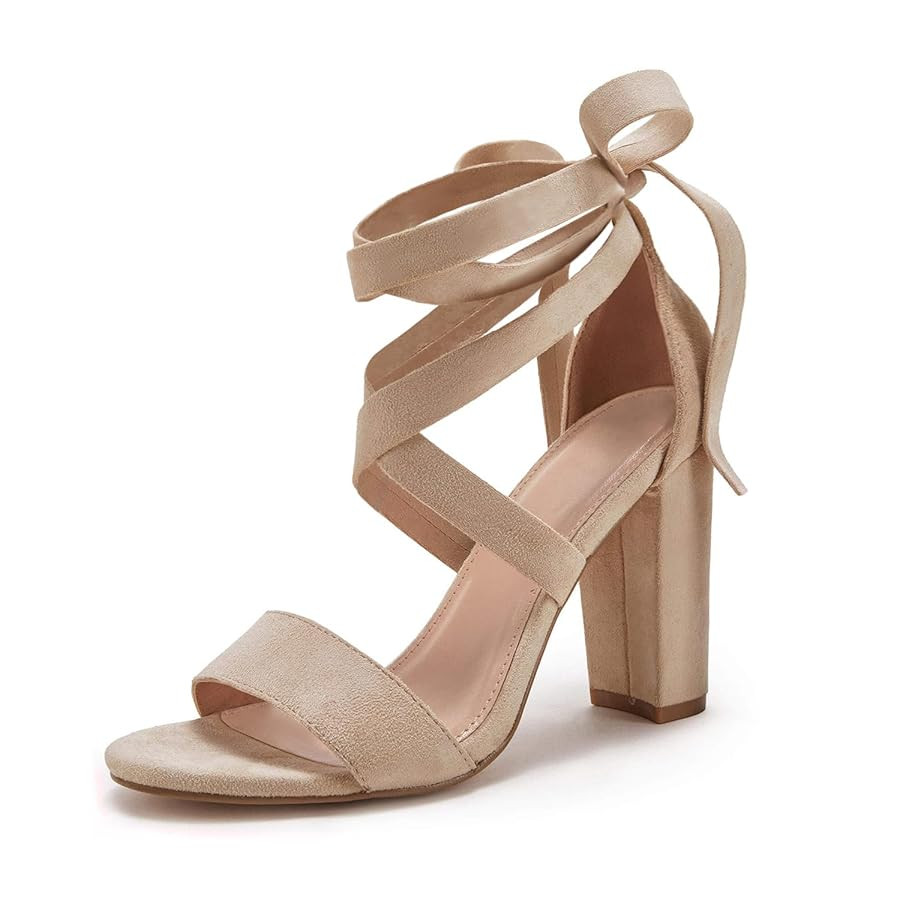 Huiyuzhi Womens Strappy Heels Lace up High Heeled Sandals Chunky Block Ankle Tie Pumps Dress Part... | Amazon (US)