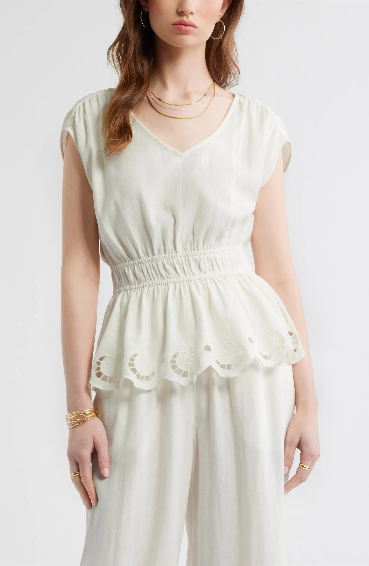 Treasure & Bond Eyelet Hem Peplum Top | Nordstrom | Nordstrom