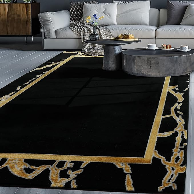Antep Rugs Babil Gold 6x9 Marble Bordered Modern Geometric Indoor Area Rug (Black, 6'7" x 9') | Amazon (US)