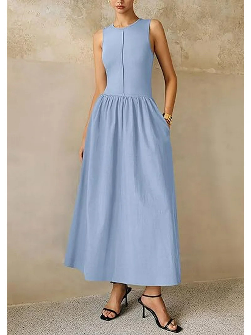 PRETTYGARDEN Women Maxi Dresses Summer Casual Sleeveless Patchwork Knit Tank Dress Flowy Beach Su... | Walmart (US)