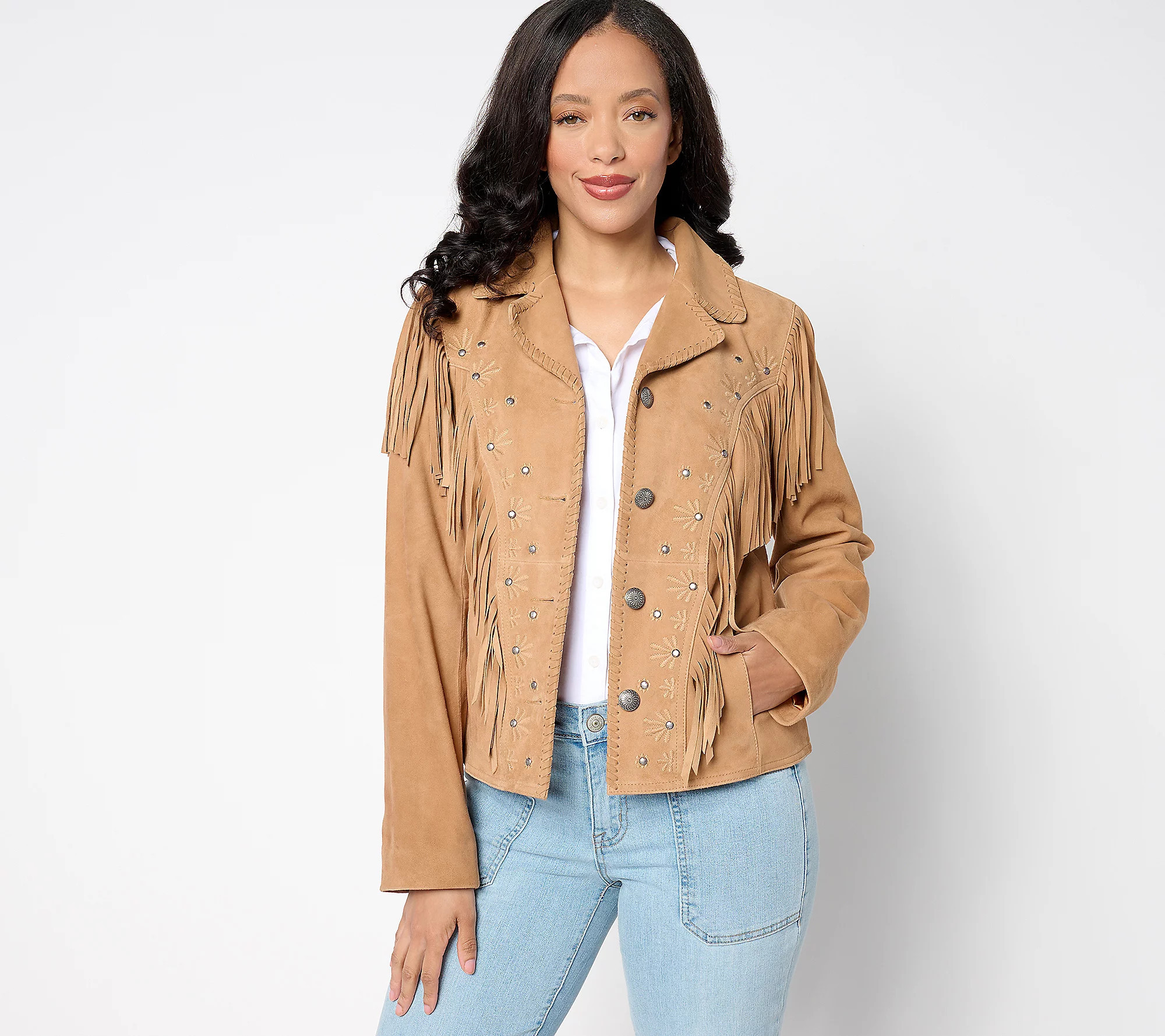 American West by Carolyn Pollack Embroidered Suede Jacket | QVC