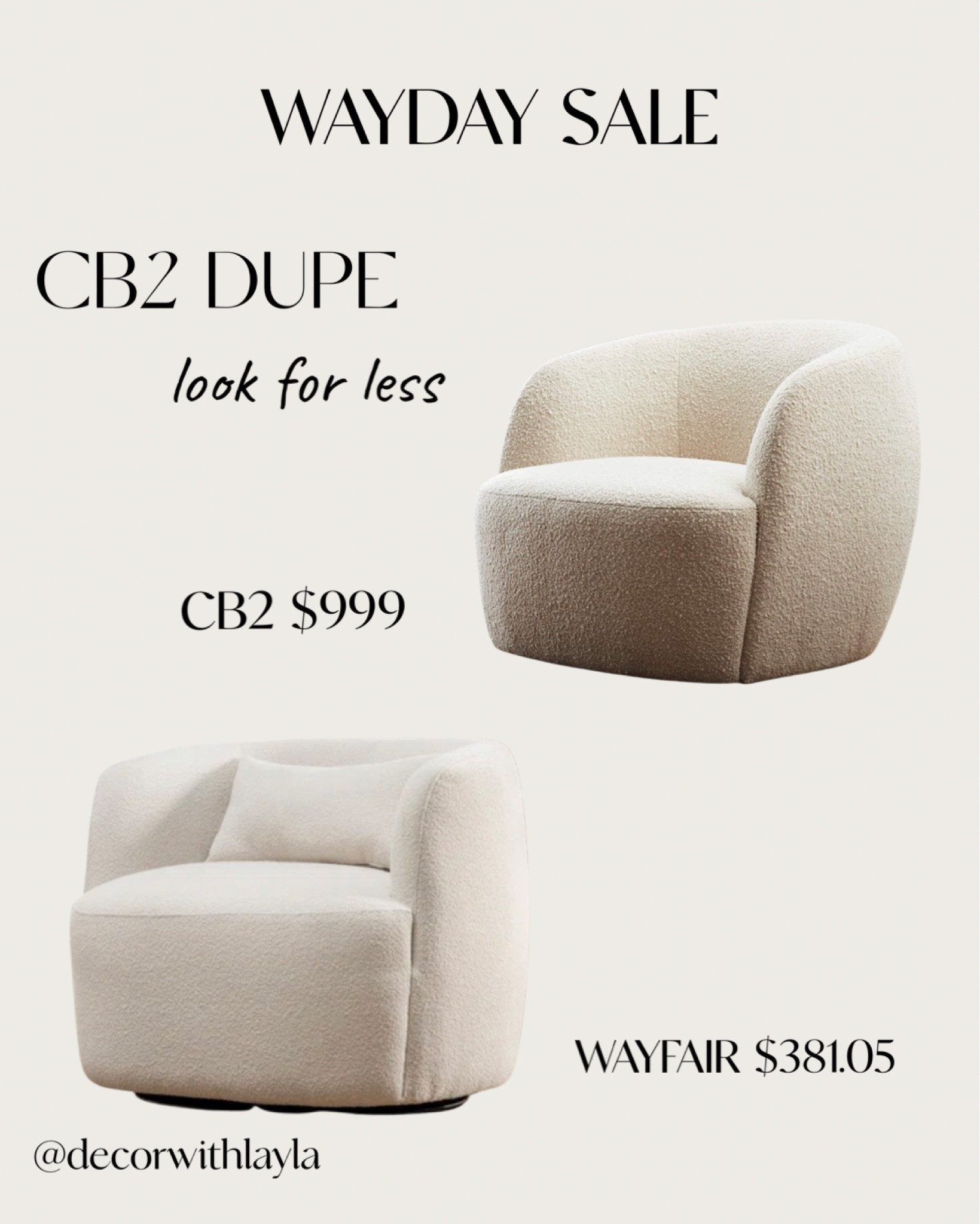 Cozy luxury home style on a budget with WAYDAY savings on this CB2 dupe swivel chair! 

#LTKhome #LTKstyletip #LTKsalealert
