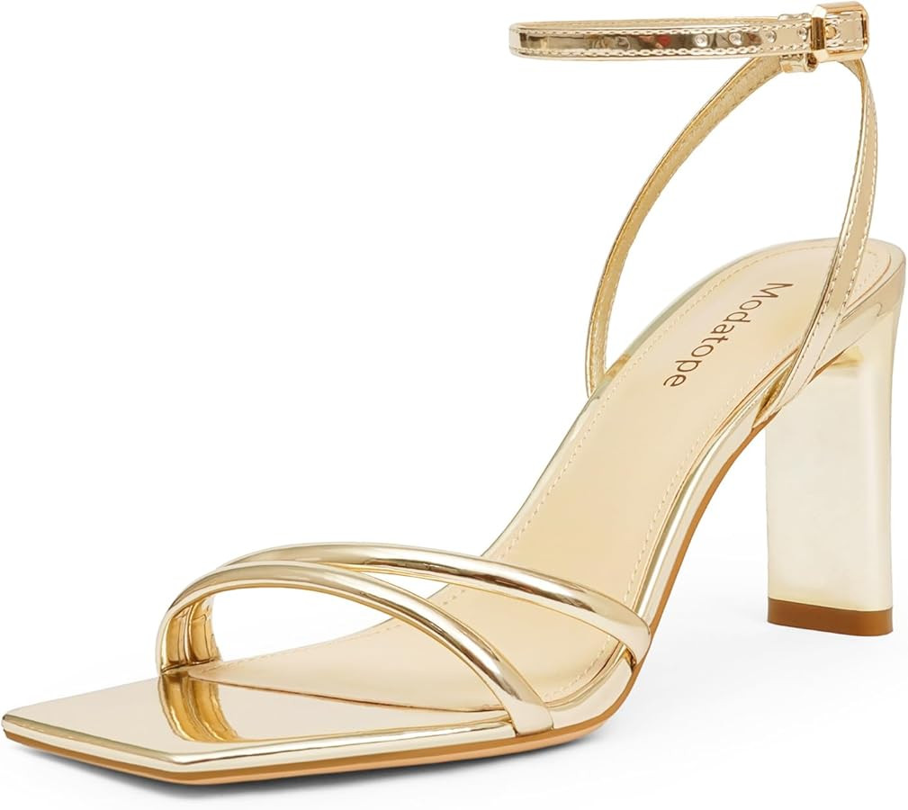 Modatope Womens Sandals Square Open Toe Chunky High Heels Strappy Ankle Strap Sandals Comfort Dre... | Amazon (US)