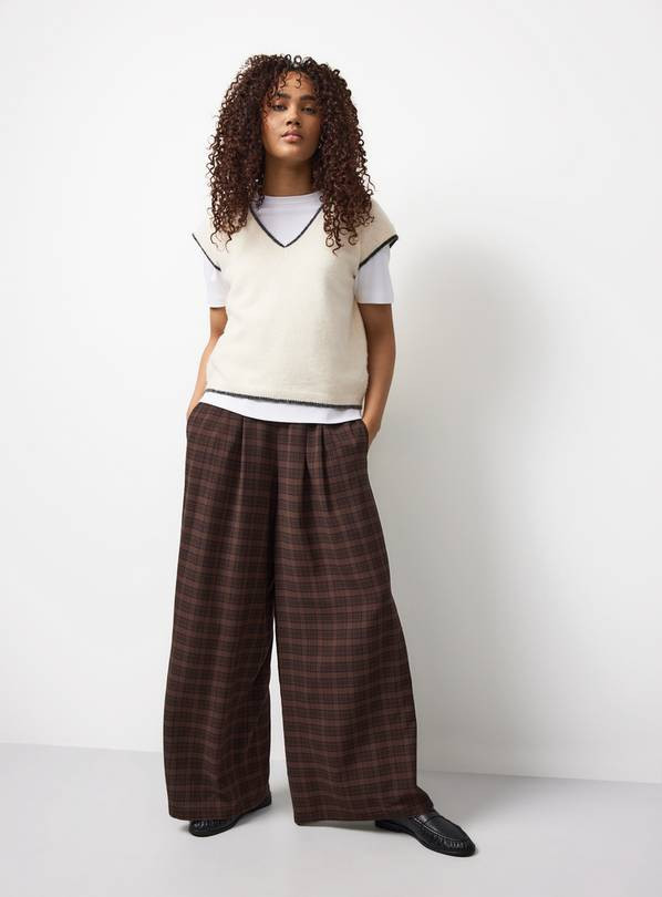 Chocolate Checked Ultra Wide Trousers 8 | Tu Clothing