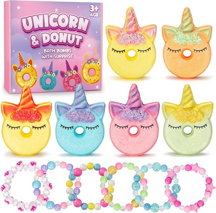 Bath Bombs for Girls,6 Packs Unicorn Donut Bubble Bath Bathbombs with Surprise Toys Inside, Bath ... | Amazon (US)