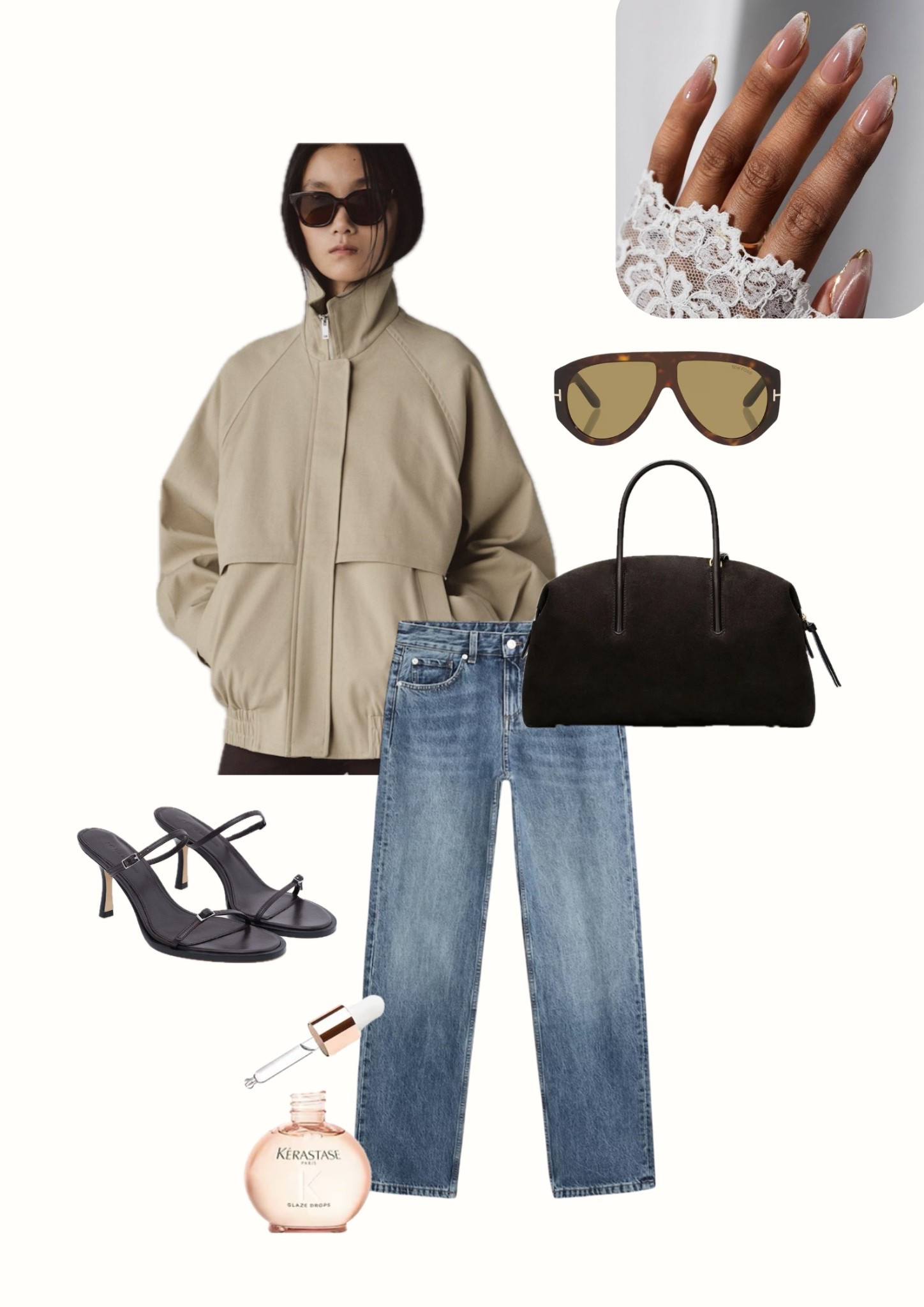 This outfit is perfect for warmer days but you can trade the heels for ankle boots, add a Uniqlo heat tech top and a jumper to keep you warm. #funnelneckjacket #massimodutti #straightjeans #aviatorsunglasses #demellierlondon

#LTKwinter #LTKeurope #LTKstyletip